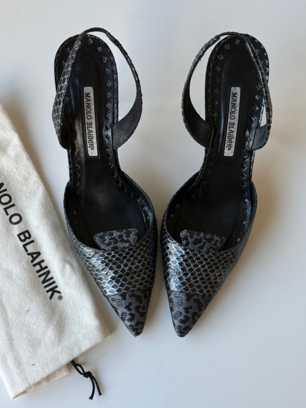 Manolo Blahnik python & leopard slingback heels – size 39.5